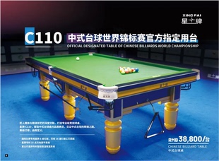 星牌正品C110台球桌中式世锦赛台球桌黑八标准国标赛事桌球台
