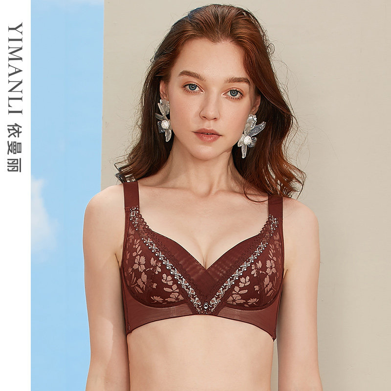 依曼丽无钢圈内衣女BC罩杯性感深V聚拢调整型文胸 收副乳中厚杯