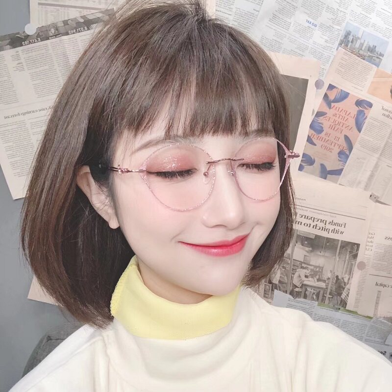 网红款素颜神器装饰个性时尚彩妆眼镜近视无框金粉复古边框