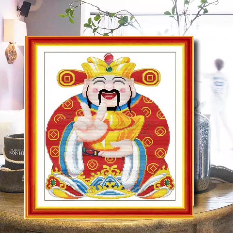 招财进宝财神爷十字绣线绣