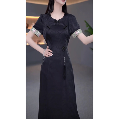 伊人的衣橱夏季新款新中式国风旗袍连衣裙女遮肚子时尚显瘦减龄裙