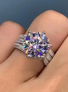 莫桑石钻戒镶嵌戒指女925纯银镀18k铂金三世情缘婚戒情侣对戒指环