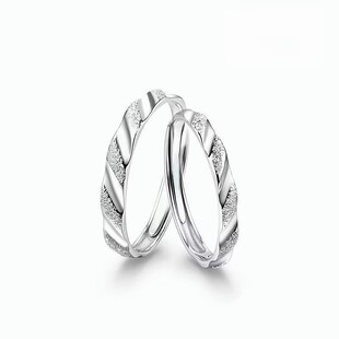 柔情情侣对戒男女戒指s999足银小众设计磨砂开口指环节情人节礼物