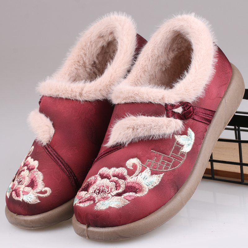 加绒女棉靴国风绣花鞋