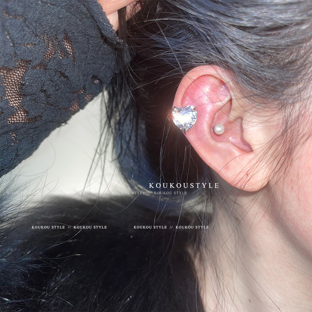 爱心锆石耳夹韩代同款