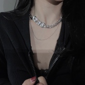 小众轻奢高级感水钻链条项链欧美冷淡风金属粗颈链个性 锁骨链夏