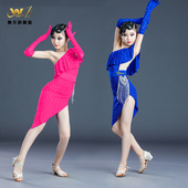 新款 手套镶钻演出服花服比赛服 拉丁舞表演服女儿童拉丁舞服装