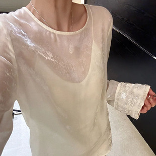 百搭设计衬衫 国风春季 上衣女薄款 重工钉珠刺绣拼接长袖 N2071 新款