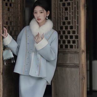 女 纯色半裙套装 NX015 盘扣毛呢外套 国风古韵秋冬高端设计感新款