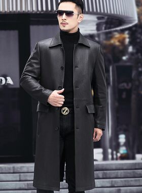 新款真皮皮衣男中长款翻领山羊鹿皮纹海宁羽绒服男皮夹克外套帅气