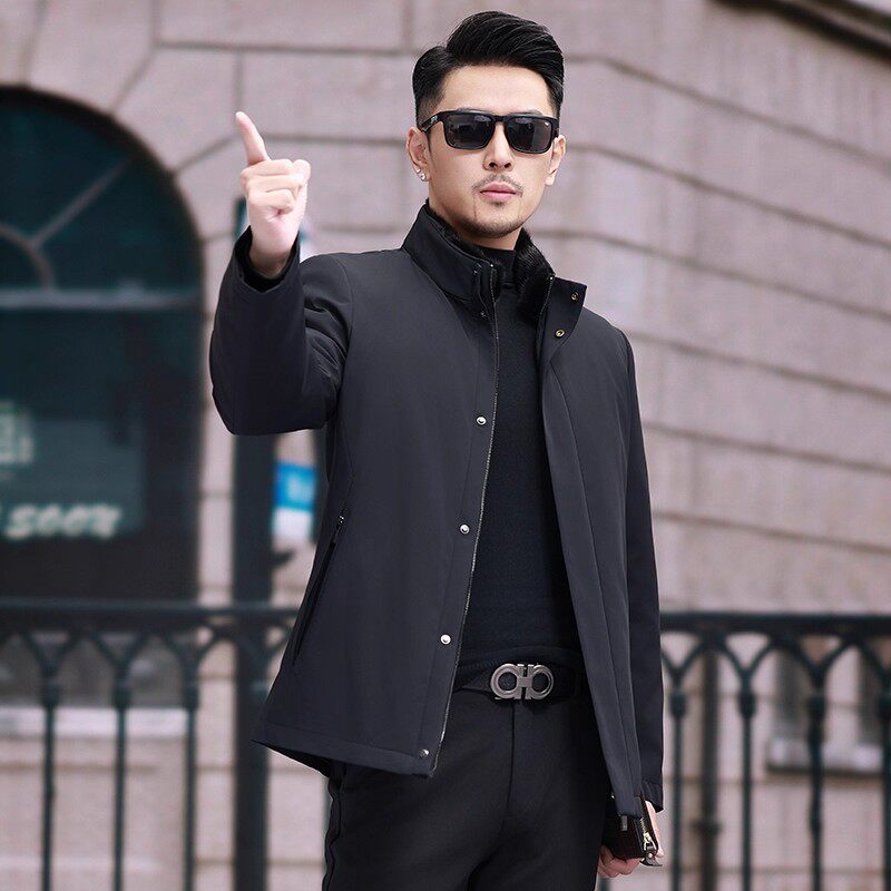 派克服男士水貂整貂内胆尼克服短款立领保暖加厚貂皮低调商务外套