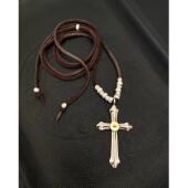 不同银匠 日潮925纯银飞鹰十字架吊坠鹿皮绳银丝圆珠嘻哈男女项链