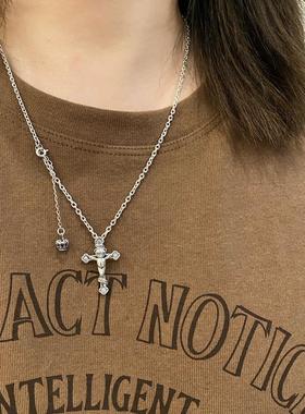 小熊十字架925纯银镶嵌锆石项链