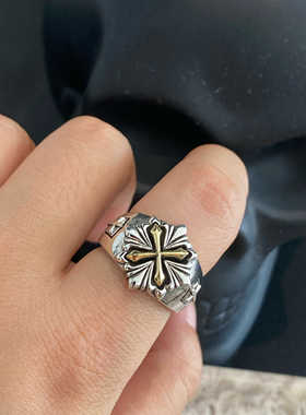 十字架花纹925银纯银戒指欧美男