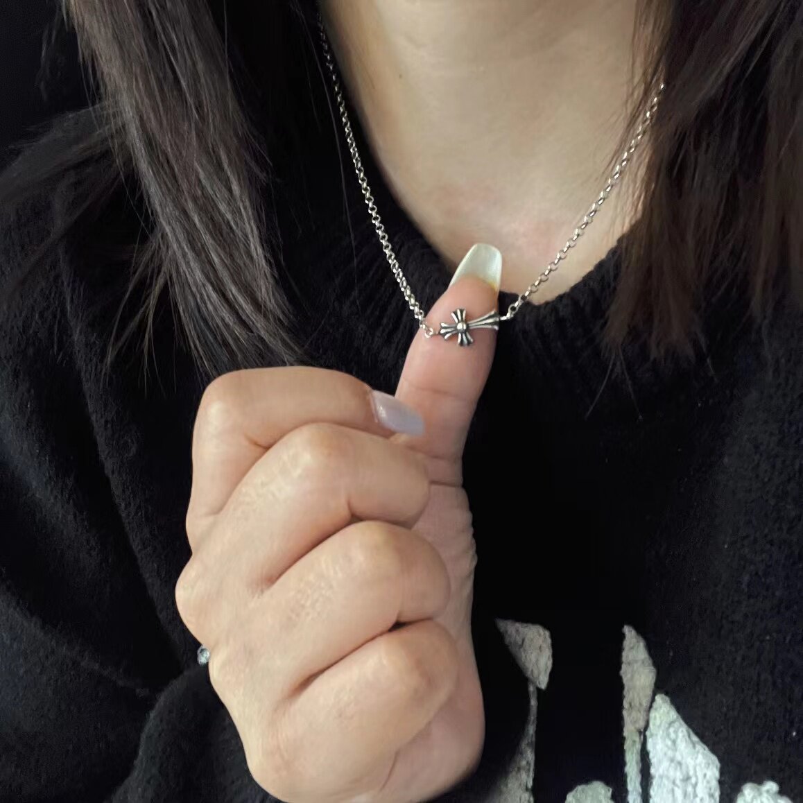不同银匠 复古S925纯银十字架锁骨链ins风欧美网红款纯欲少女项链