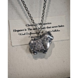 不同银匠 复古999足银胖小马项链吊坠立体花纹本命年马上发财礼物