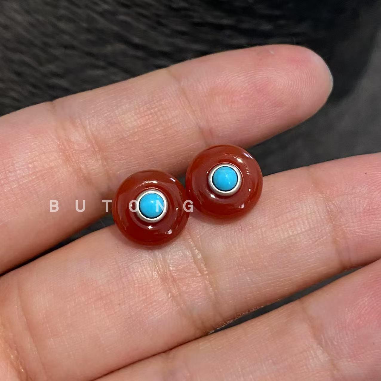 925纯银复古简约圆形耳钉