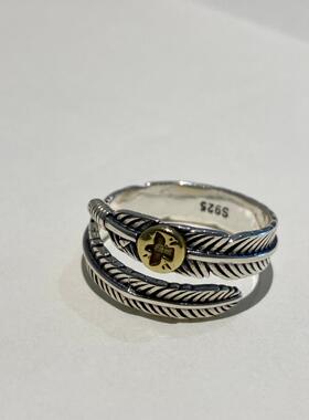 不同银匠 复古925纯银羽毛飞鹰开口戒指细叶子泰银潮男女尾戒指环