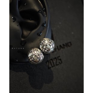 不同银匠 复古925纯银双面十字架圆球耳环钉质感简约高级韩系男女