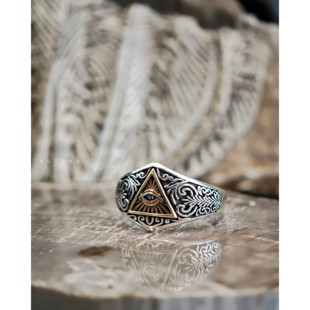 不同银匠 欧美复古925纯银唐草花纹三角眼睛开口戒指光芒射线指环