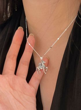 复古925纯银小马本命年吊坠