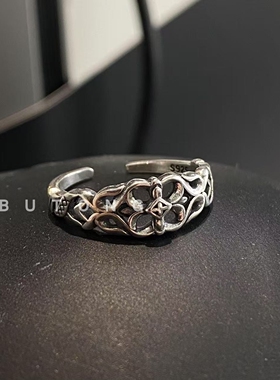 925纯银复古镂空十字架戒指