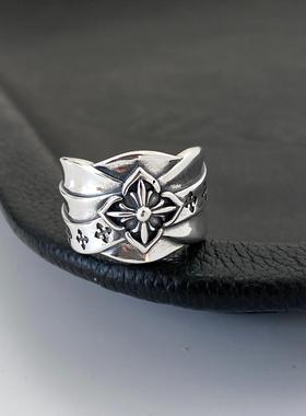 男女925纯银十字架朋克开口戒指