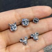 不同银匠 通体925纯银小猫咪怪兽耳钉螺丝耳堵泰银玫瑰花耳骨钉女