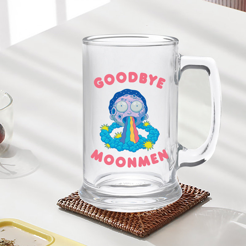 goodbyemoonmen瑞克和莫蒂大容量玻璃杯卡通啤酒杯印花水杯子男女