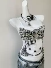 Vintage Y2K Spicy Girl Shibuya Camisole American-Style Kitten Print Patchwork Leopard Lace Slim-Fit Top Trendy
