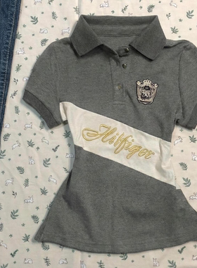 美式复古vintage古着辣妹古早味灰色polo拼色短袖T恤反季轻亚上衣
