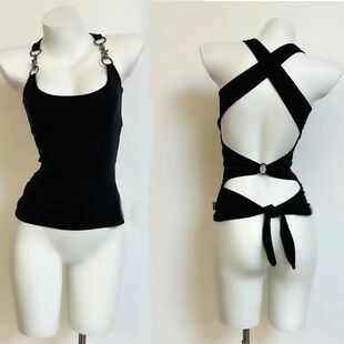 纯棉美式 复古vintage涩谷辣妹绑带露背吊带小众背心上衣gal系无袖