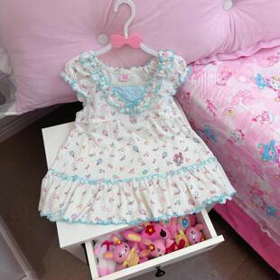 甜美可爱mezzopiano复刻镜子兔白蓝满印蛋糕圆领上衣多巴胺萌妹