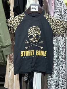 日牌中古着亚文化朋克短袖T恤vintage复古豹纹刺绣辣妹短款上衣夏