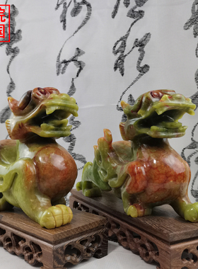 玉石貔貅摆件一对中式招财