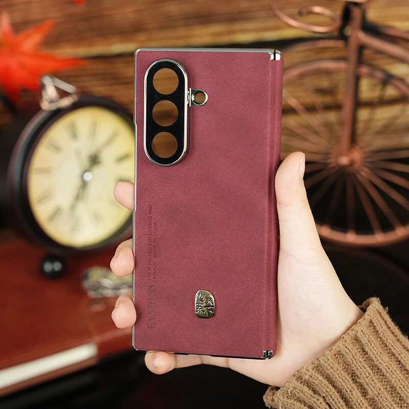 适用于三星Fold7心系天下手机壳新款羊巴皮电镀金边商务zfold6双中轴保护磁吸铰链w26磨砂单底全包防摔保护套