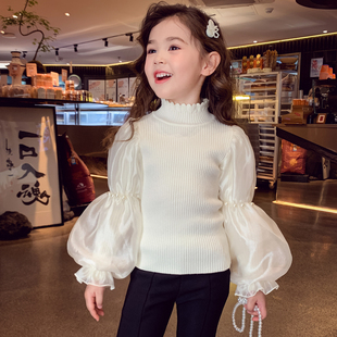女童针织衫2025冬装新款洋气儿童泡泡袖打底毛衣女孩小香风上衣