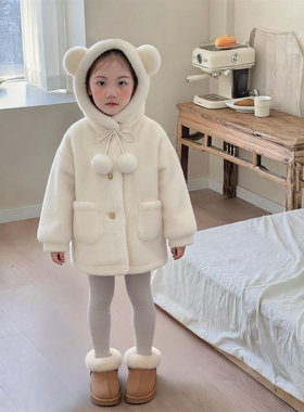 女童皮毛一体毛毛外套冬装