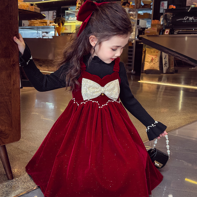 女童加绒连衣裙20025冬装新款洋气儿童吊带公主裙女孩丝绒礼服裙