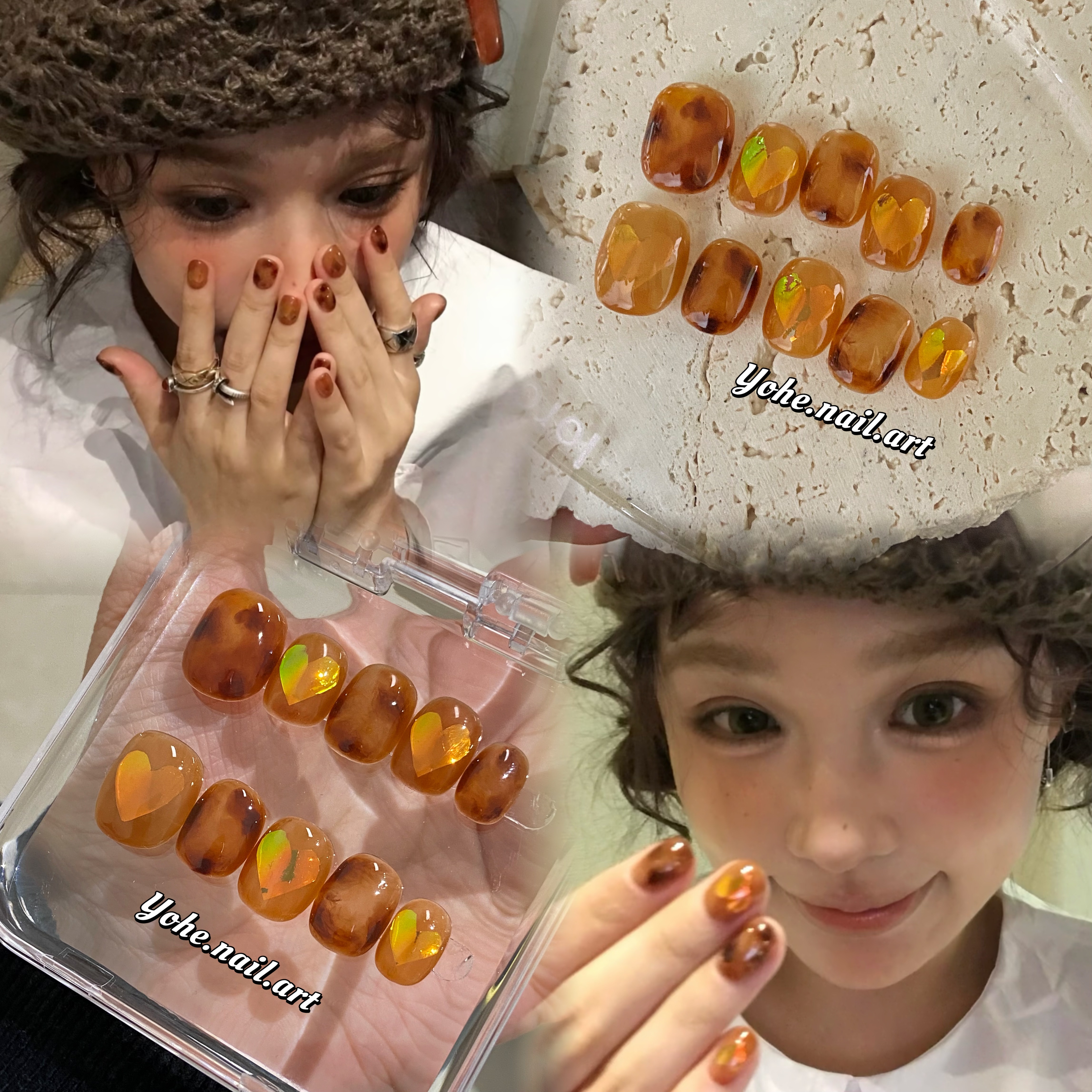 玳瑁爱心高级感穿戴甲美甲