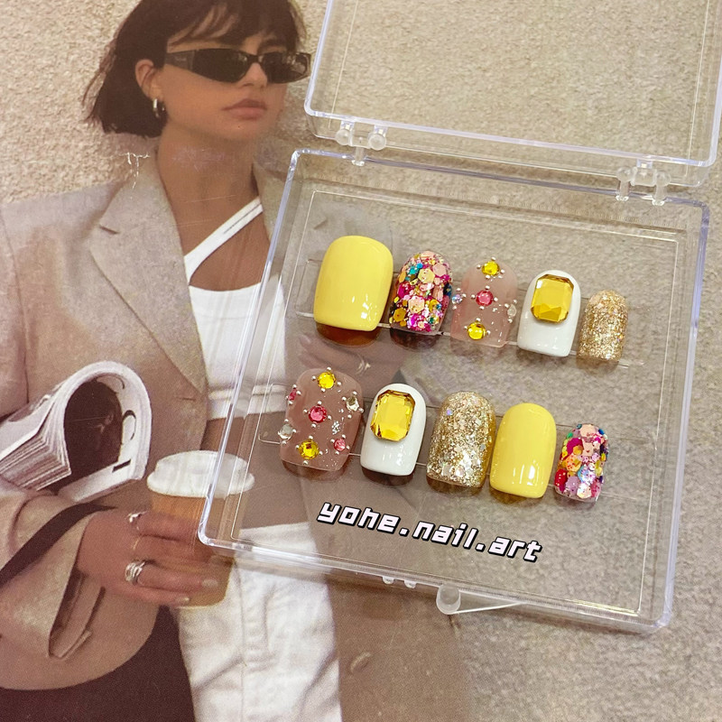 宥荷Studio 春夏限定撞色亮片穿戴甲美甲定制假指甲手工定制,彩妆/香水/美妆工具,穿戴甲/甲片,淘宝优惠券,粉丝福利购,淘宝优惠卷