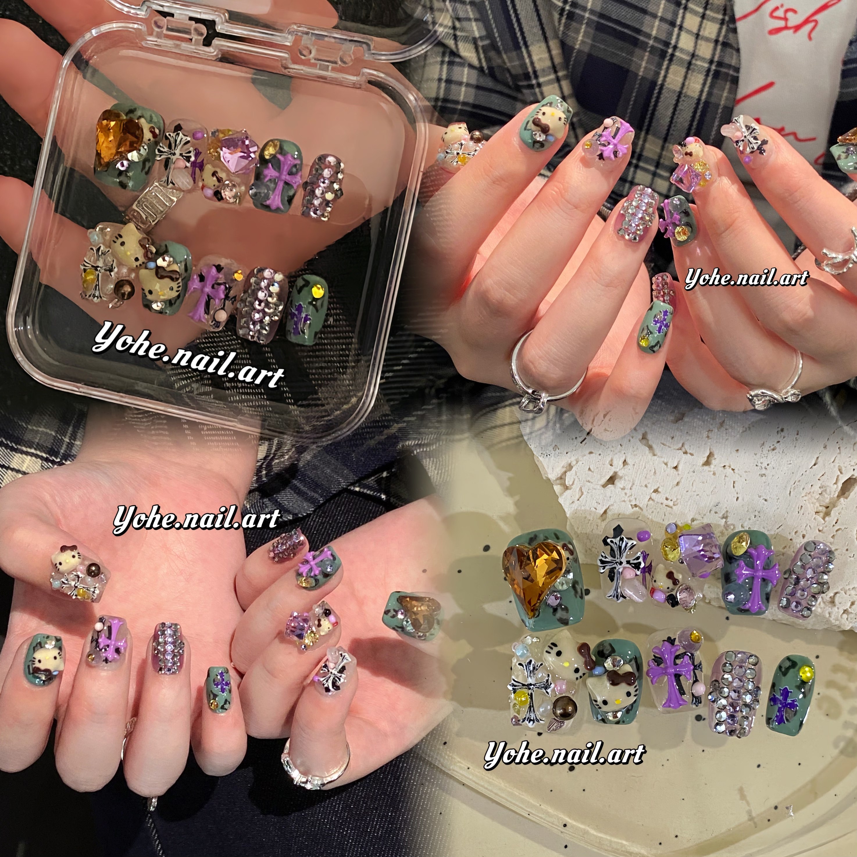 宥荷Studio 紫豹凯蒂 高级感穿戴甲美甲定制假指甲手工定制短甲,彩妆/香水/美妆工具,穿戴甲/甲片,淘宝优惠券,粉丝福利购,淘宝优惠卷