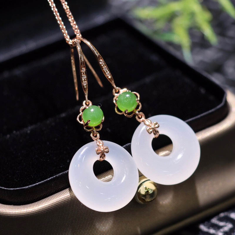 双十一特惠天然和田玉耳坠女羊脂白玉平安扣镶18k金耳环a货送闺蜜