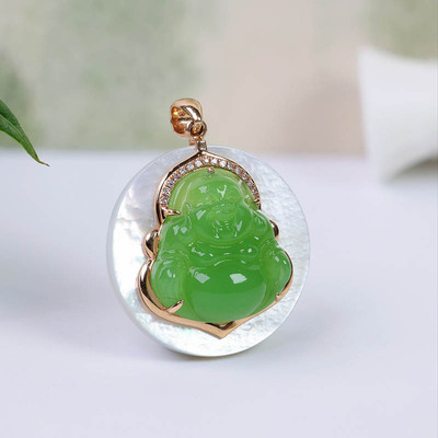 原创设计翡翠金镶玉佛公送老婆礼