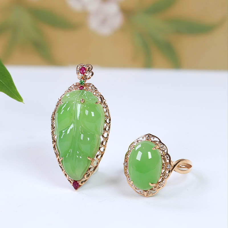 原创设计翡翠金镶玉套装送老婆