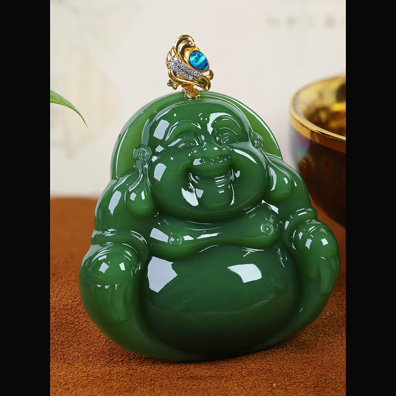 时尚和田玉佛公金镶玉项链送老婆