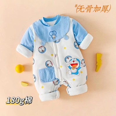 婴儿连体衣秋冬180g夹棉哈衣新生儿纯棉无骨加棉加厚冬季保暖爬服