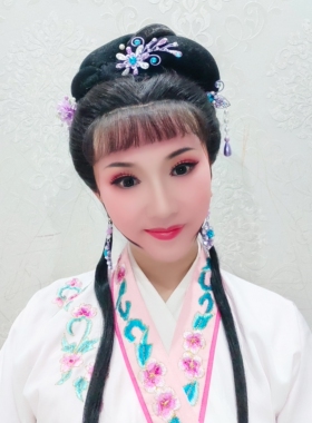 新款古装汉服越剧花旦头饰戏剧京剧青衣紫色水钻耳环发簪发饰套装