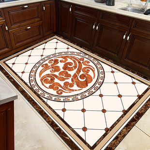 新 大理石地砖花纹皮革免洗地垫地花防滑厨房垫长条地毯进门地垫