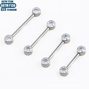 F136钛合金锆石乳环内牙螺旋人体穿刺饰品隔膜耳屏穿孔耳骨钉